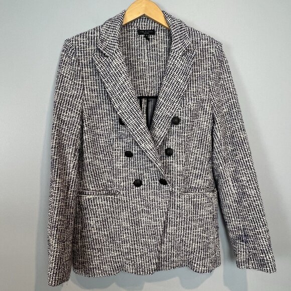 Rag & Bone Preston Tweed Double Breasted Jacket Women's Size 10 Navy Blue White